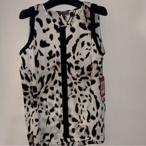 Vince Camino Black and White Patterned Sleeveless Blouse